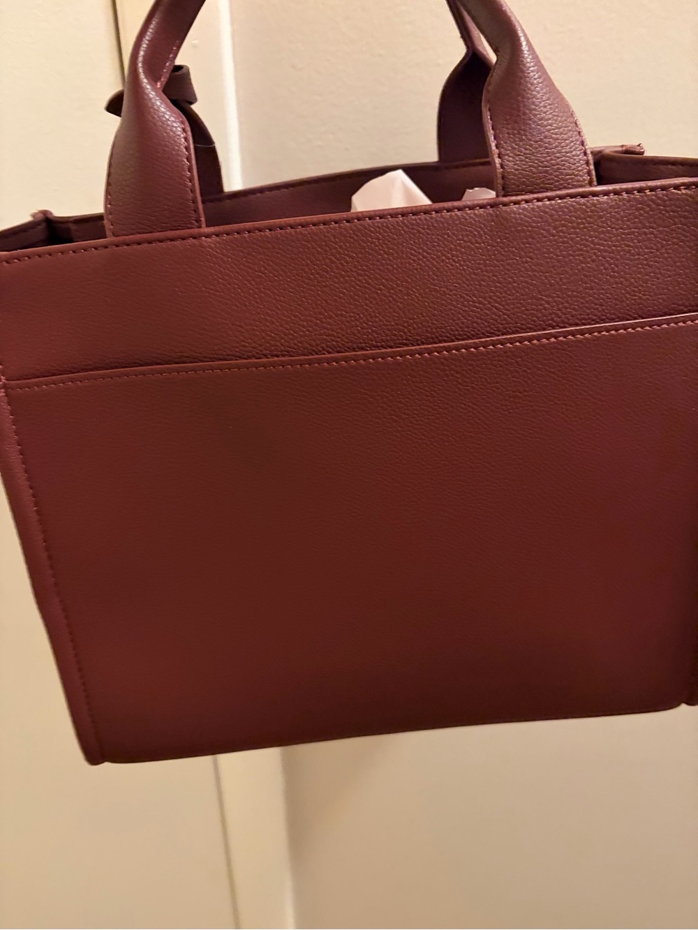 DKNY Hadlee Medium Tote Bag Aged Wine Burgundy Debossed Logo Purse NWOT Charm - Picture 3 of 5